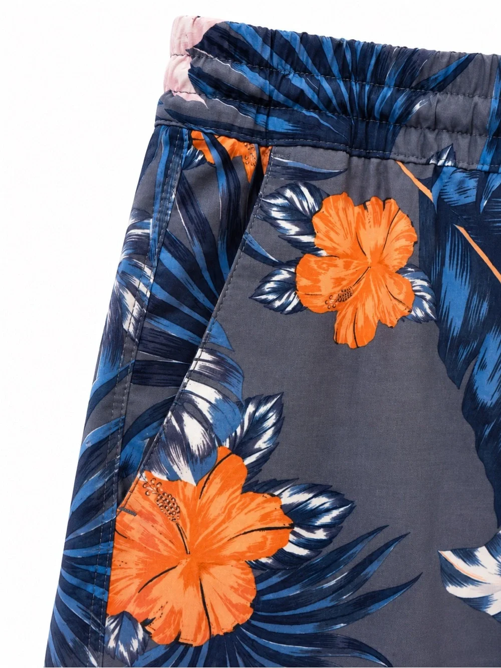 Hurley Men’s Large Hybrid Volley Swim Shorts Blue Orange Tropical Hibiscus